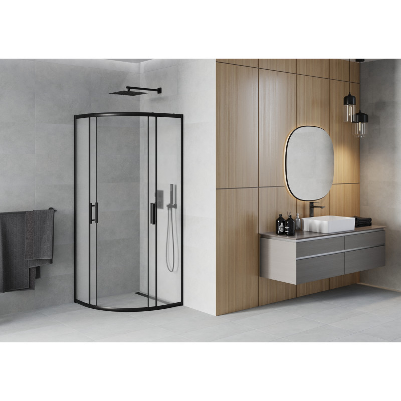 Mexen Rio sprchový kout, půlkruhový 90 x 90 cm, námraza, černá - 863-090-090-70-30