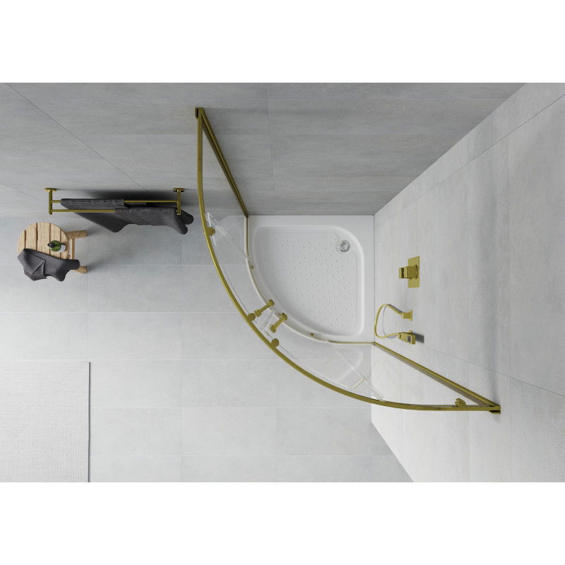 Mexen Rio polokruhový sprchový kout 70 x 70 cm, transparentní, zlatý + brodík Rio, bílý - 863-070-070-50-00-4710