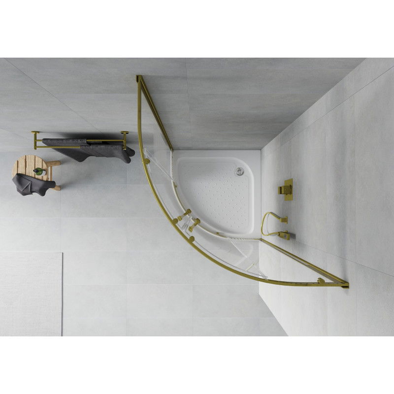 Mexen Rio sprchový kout půlkruhový 80 x 80 cm, bílé pruhy, zlatá + sprchová vanička, bílá - 863-080-080-50-20-4710