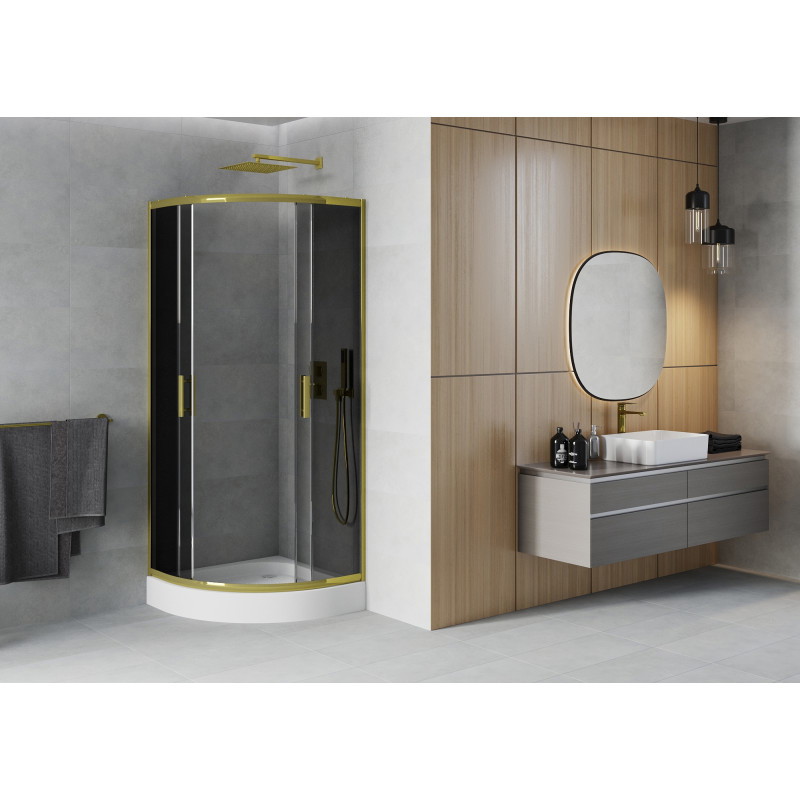 Mexen Rio sprchový kout půlkruhový 70 x 70 cm, grafit, zlatý + vanička, bílá - 863-070-070-50-0-4710