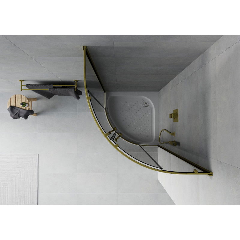 Mexen Rio polokruhový sprchový kout 90 x 90 cm, grafit, zlatý + sprchová vanička Rio, bílá - 863-090-090-50-0-4710
