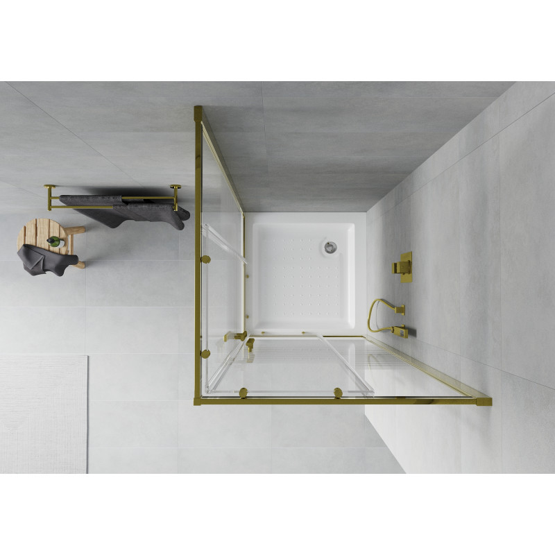 Mexen Rio sprchový kout čtvercový 80 x 80 cm, bílé pruhy, zlatý + vanička, bílá - 860-080-080-50-20-4510
