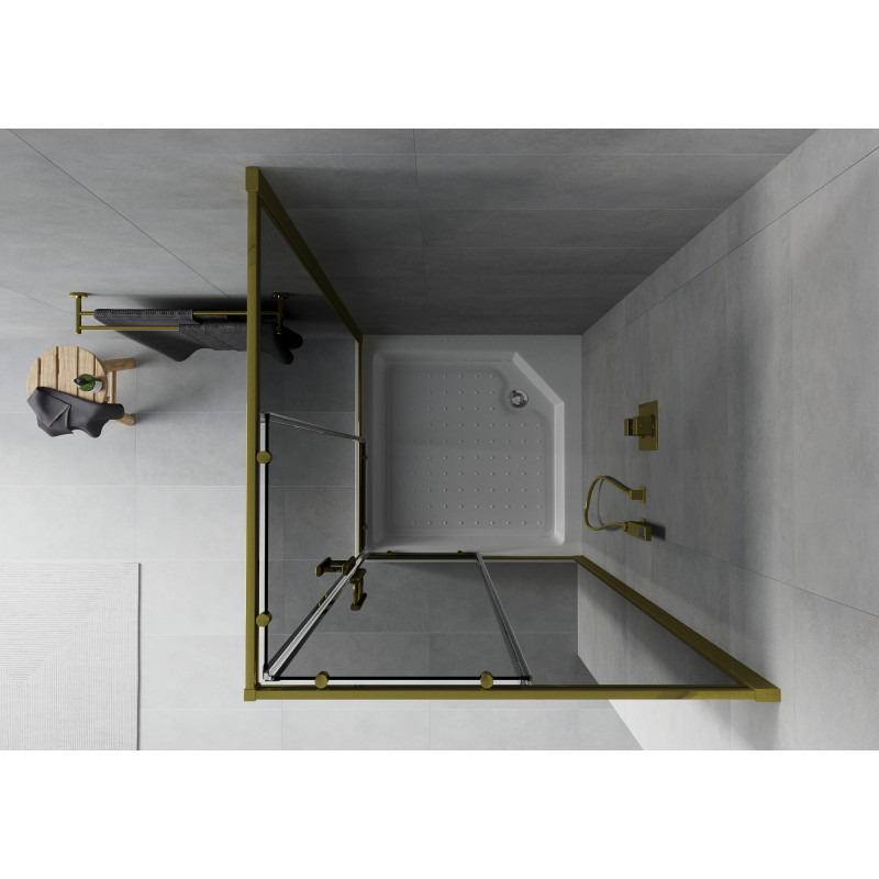 Mexen Rio čtvercová sprchová kabina 90 x 90 cm, grafitová, zlatá + sprchová vanička, bílá - 860-090-090-50-40-4510