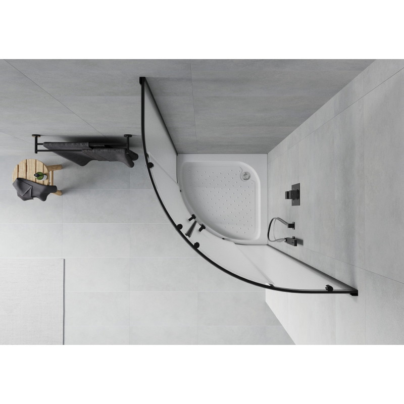 Mexen Rio polokruhový sprchový kout 80 x 80 cm, matný, černý + sprchová vanička , bílá - 863-080-080-70-30-4710