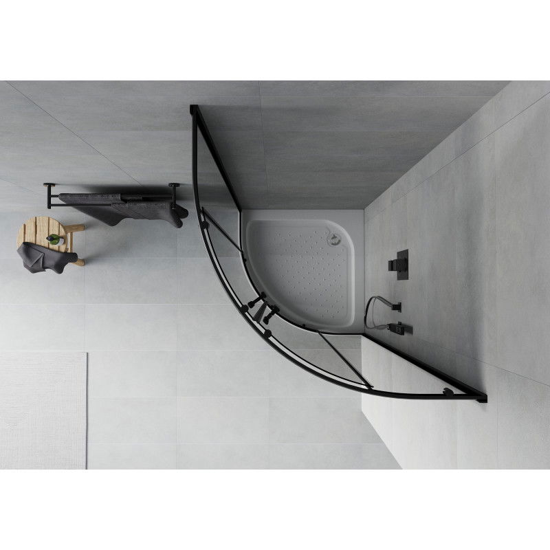 Mexen Rio sprchový kout půlkruhový 90 x 90 cm, grafit, černý + vanička Rio, bílá - 863-090-090-70-40-4710