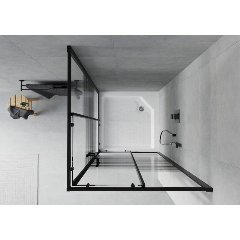 Mexen Rio čtvercová sprchová kabina 90 x 90 cm, černé pruhy, černá + sprchová vanička, bílá - 860-090-090-70-20-4510
