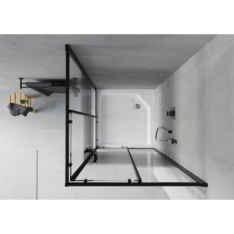 Mexen Rio čtvercová sprchová kabina 90 x 90 cm, černé pruhy, černá + vanička, bílá - 860-090-090-70-20-4510