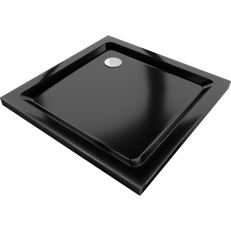 Mexen Flat čtvercová sprchová vanička slim 70 x 70 cm, černá, sifon chrom - 40707070