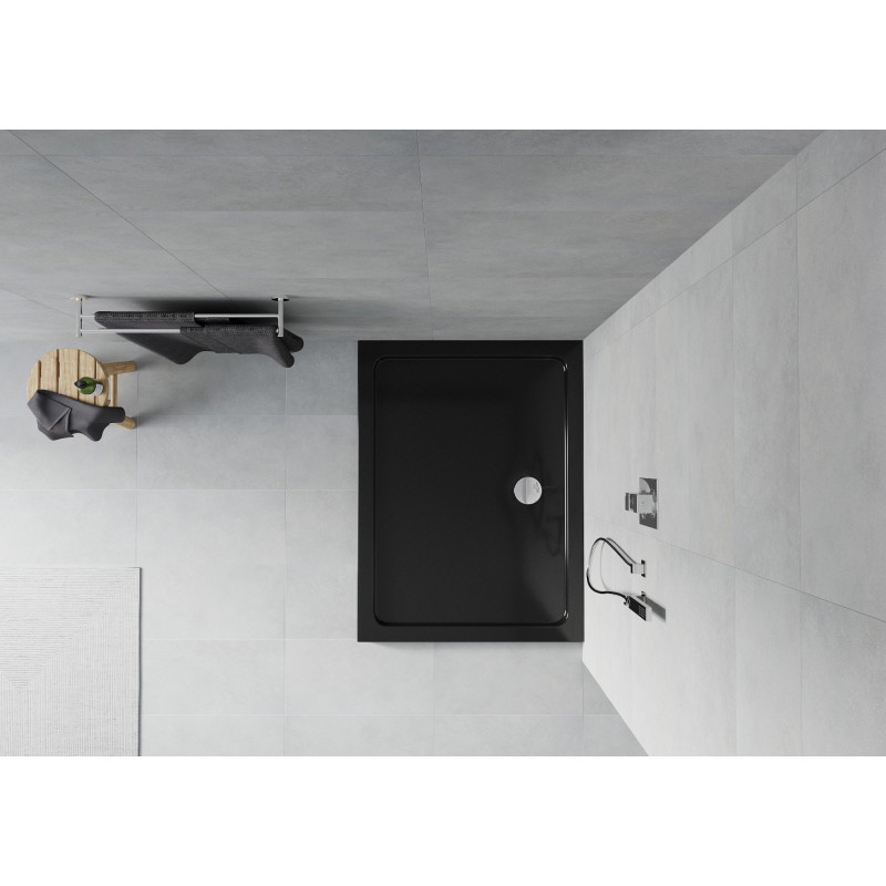 Mexen Flat obdélníková sprchová vanička slim 80 x 70 cm, černá, sifon chrom - 40707080