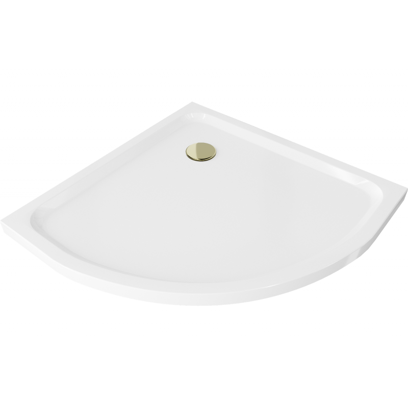 Mexen Flat půlkruhový sprchový kout slim 100 x 100 cm, bílý, syfon zlatý - 41101010G