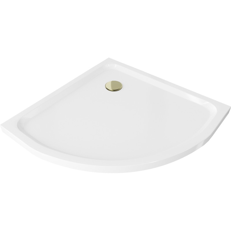 Mexen Flat sprchová vanička půlkruhová slim 100 x 100 cm, bílá, zlatý sifon - 41101010G