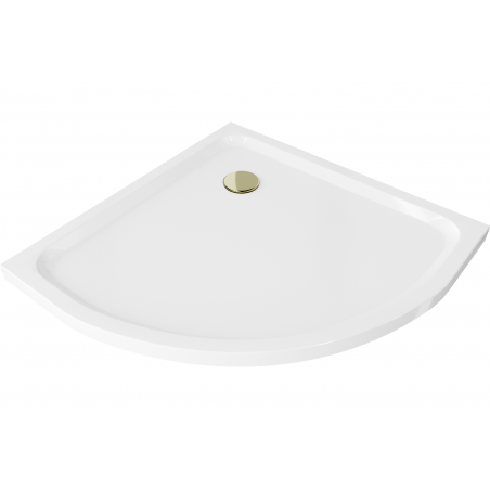Mexen Flat půlkruhový sprchový kout slim 100 x 100 cm, bílý, sifon zlatý - 41101010G