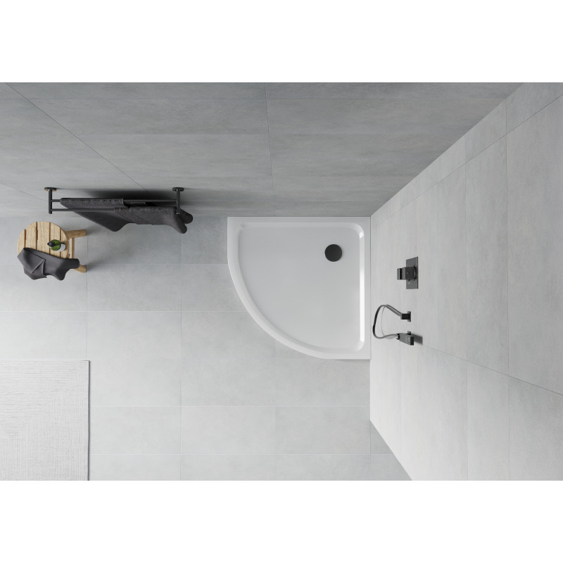 Mexen Flat slim půlkruhový sprchový kout 100 x 100 cm, bílý, černý sifon - 41101010B