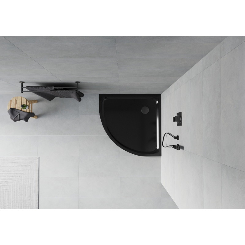 Mexen Flat polokruhový sprchový kout slim 100 x 100 cm, černý, sifon černý - 41701010B