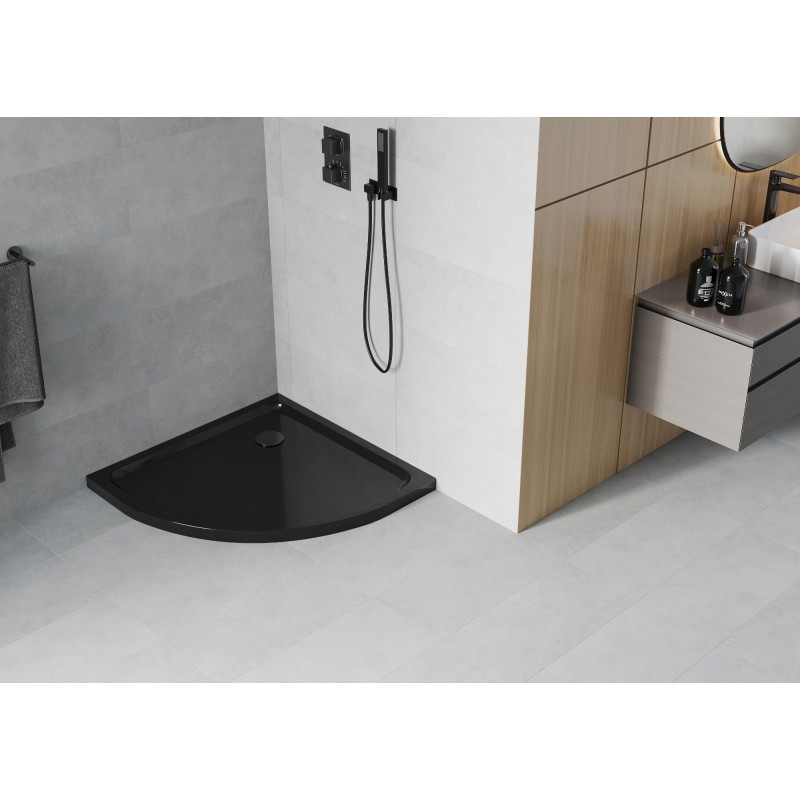 Mexen Flat polokruhový sprchový kout slim 100 x 100 cm, černý, sifon černý - 41701010B