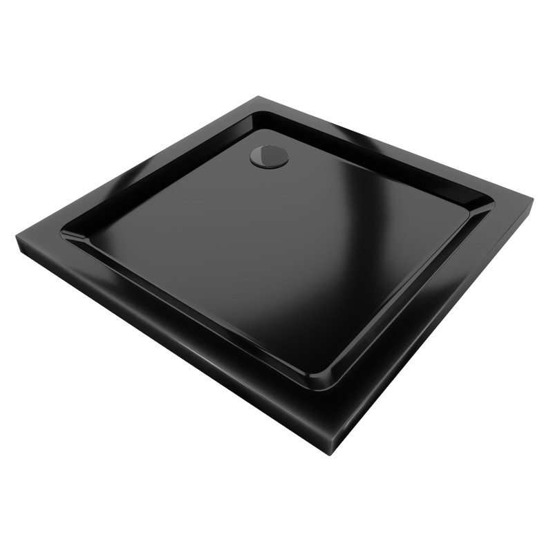Mexen Flat čtvercová vanička slim 70 x 70 cm, černá, sifon černý - 40707070B