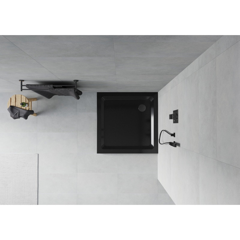Mexen Flat čtvercová vanička slim 70 x 70 cm, černá, sifon černý - 40707070B
