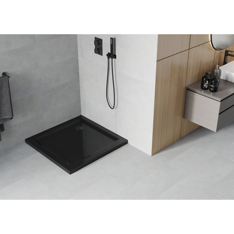 Mexen Flat čtvercová vanička slim 70 x 70 cm, černá, sifon černý - 40707070B
