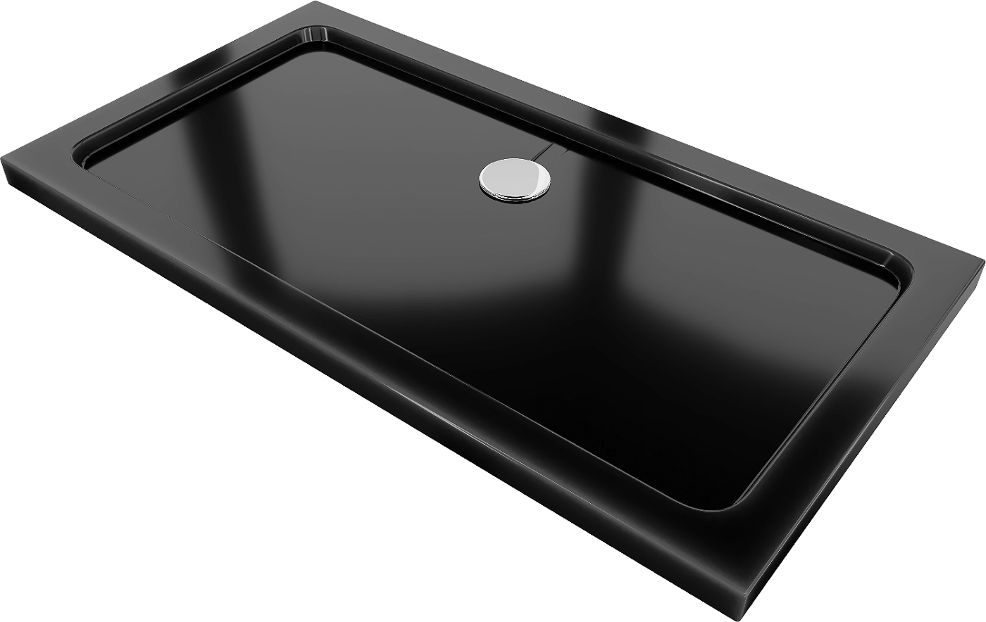 Mexen Flat obdélníková vanička do sprchového koutu slim 140 x 70 cm, Černá, sifon Chromovaná - 40707014