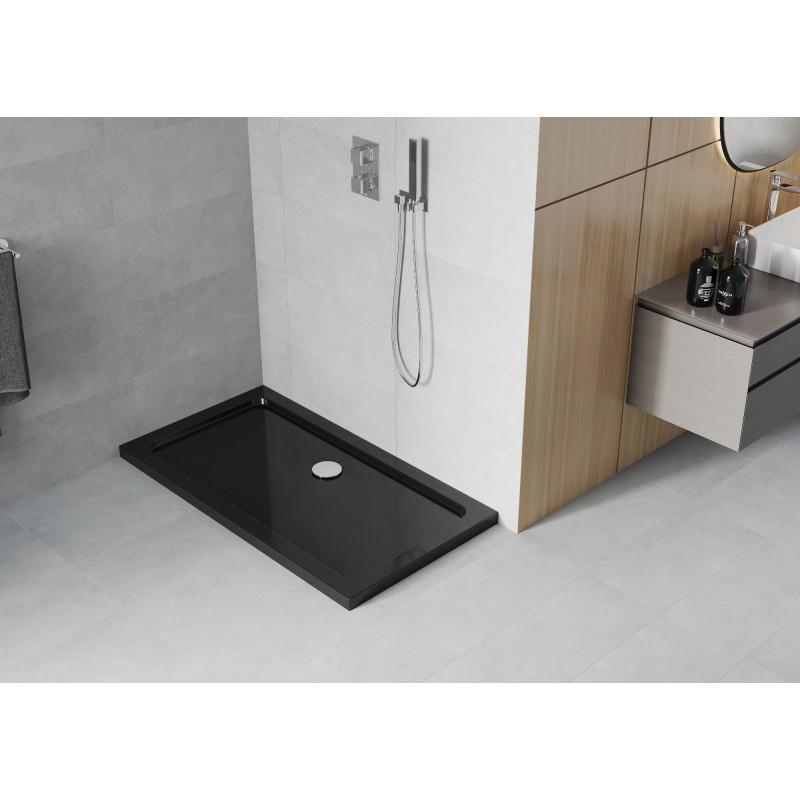 Mexen Flat obdélníková sprchová vanička slim 130 x 70 cm, černá, sifon chrom - 40707013