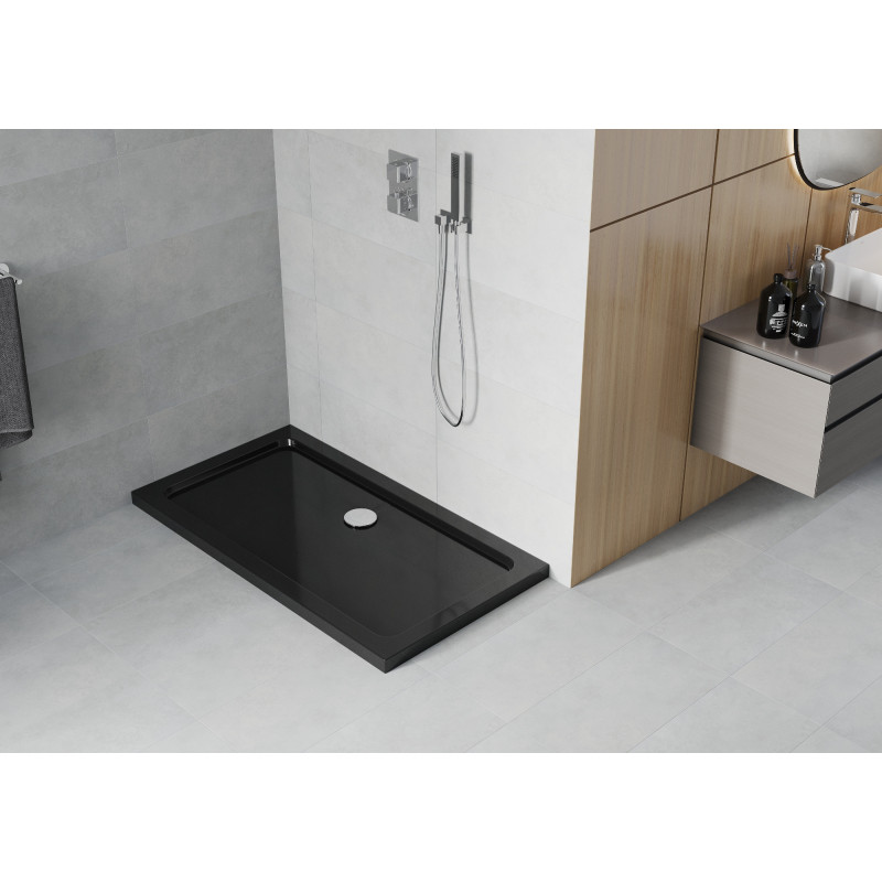 Mexen Flat obdélníkový sprchový kout slim 130 x 70 cm, černý, sifon chrom - 40707013