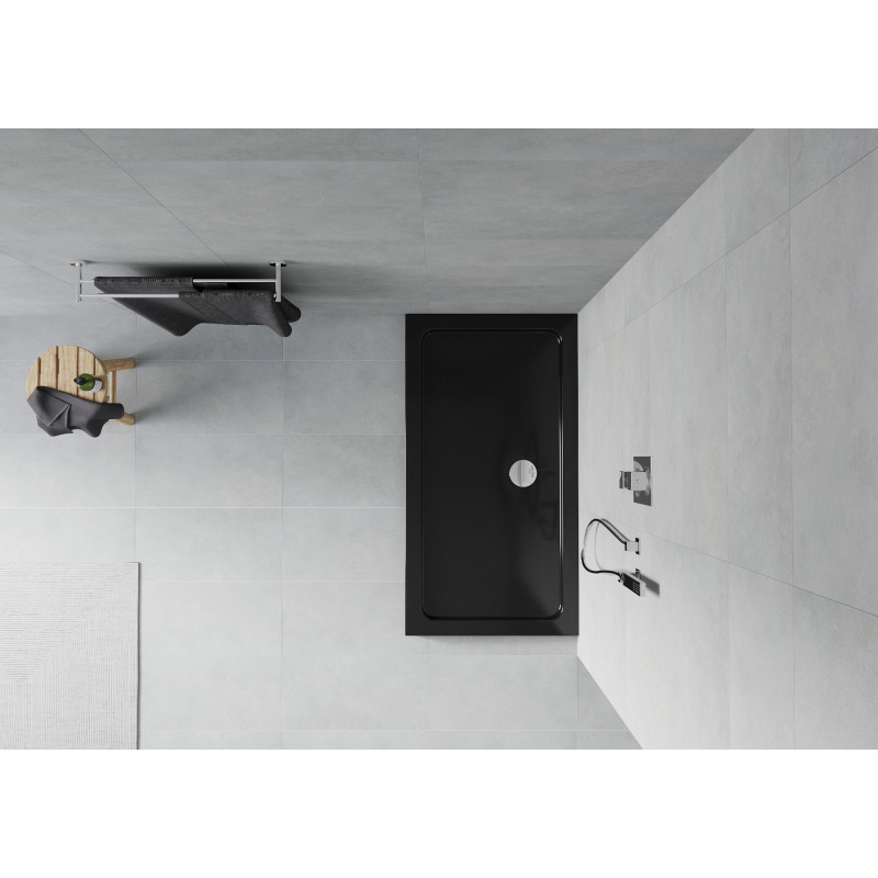 Mexen Flat obdélníkový sprchový kout slim 130 x 70 cm, černý, sifon chrom - 40707013