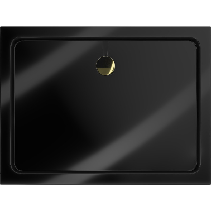 Mexen Flat obdélníková sprchová vanička slim 80 x 70 cm, černá, zlatý sifon - 40707080G