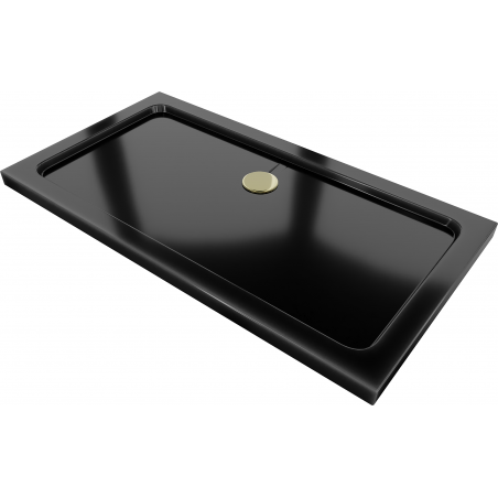 Mexen Flat slim obdélníkový sprchový kout 140 x 70 cm, černý, sifon zlatý - 40707014G