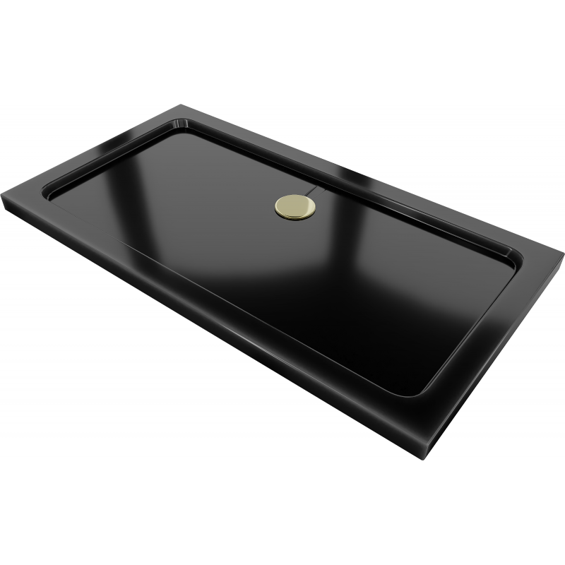Mexen Flat obdélníkový sprchový kout slim 130 x 70 cm, černý, sifon zlatý - 40707013G