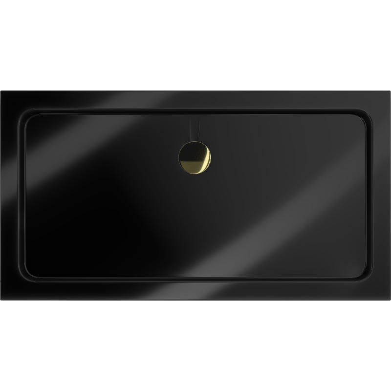 Mexen Flat obdélníková vanička slim 130 x 70 cm, černá, sifon zlatý - 40707013G