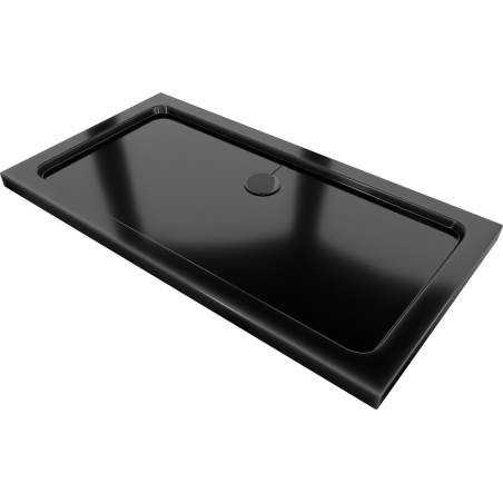 Mexen Flat obdélníkový sprchový kout slim 140 x 70 cm, černý, černý sifon - 40707014B