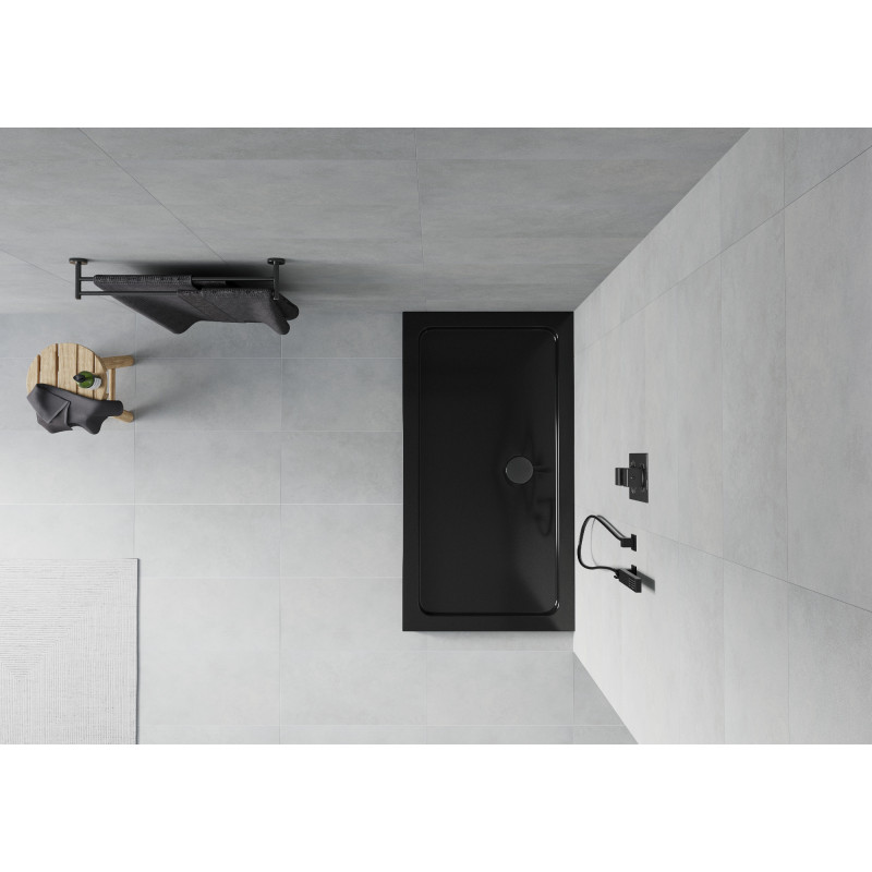 Mexen Flat obdélníkový sprchový kout slim 140 x 70 cm, černý, sifon černý - 40707014B