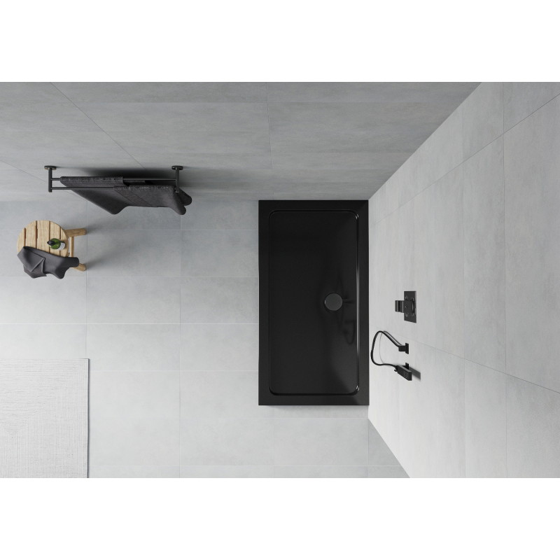 Mexen Flat obdélníková sprchová vanička slim 120 x 70 cm, černá, sifon černý - 40707012B