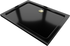 Mexen Flat obdélníková sprchová vanička slim 90 x 80 cm, černá, sifon zlatý - 40708090G