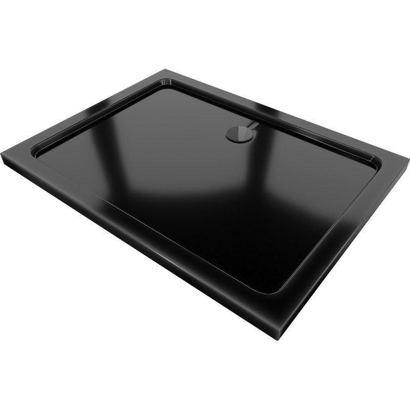 Mexen Flat obdélníková sprchová vanička slim 90 x 80 cm, černá, černý sifon - 40708090B