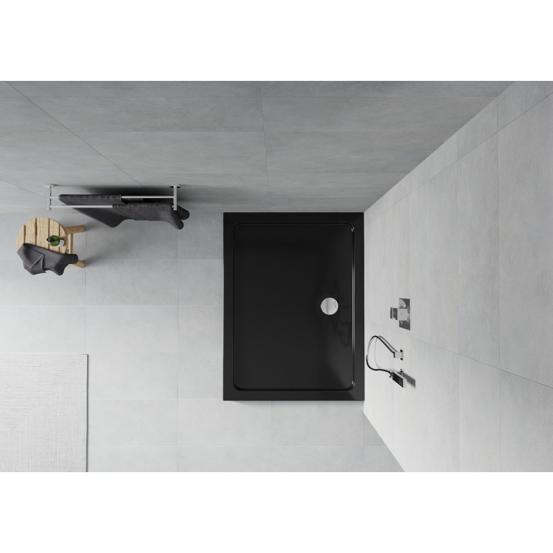 Mexen Flat obdélníkový tenký sprchový kout 130 x 90 cm, černý, sifon chrom - 40709013