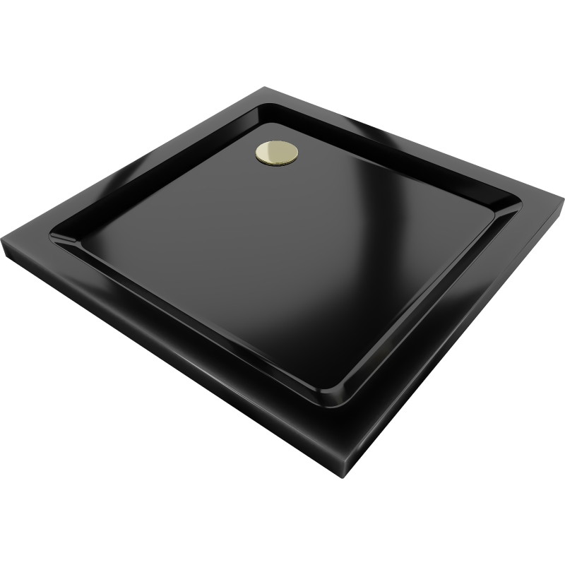 Mexen Flat čtvercový sprchový kout slim 100 x 100 cm, černý, sifon zlatý - 40701010G