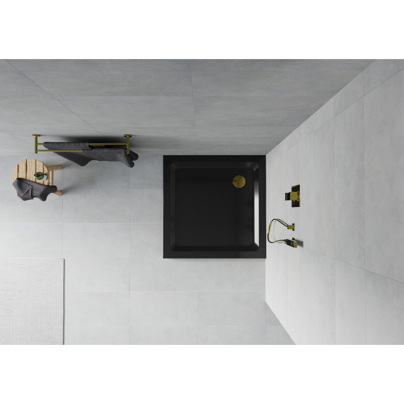 Mexen Flat čtvercový sprchový kout slim 100 x 100 cm, černý, sifon zlatý - 40701010G