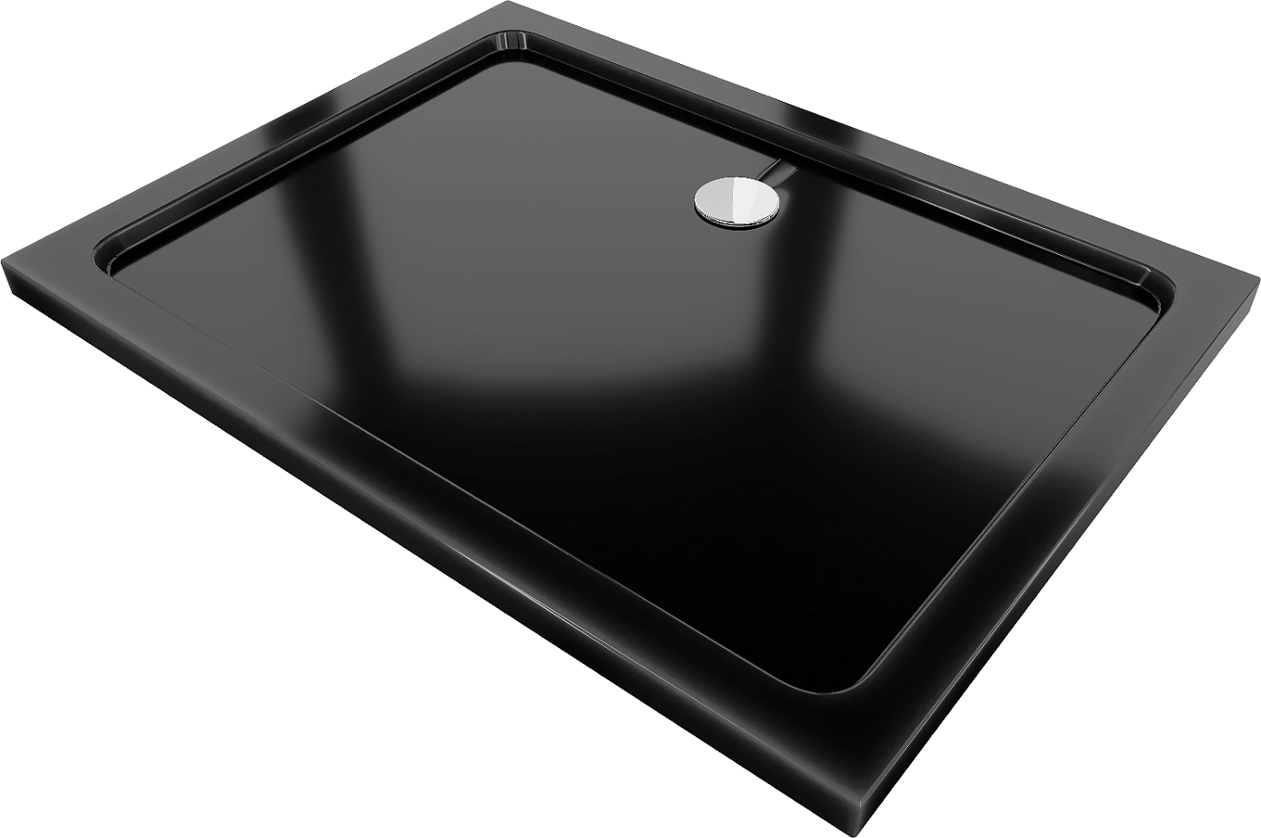 Mexen Flat obdélníková vanička do sprchového koutu slim 130 x 100 cm, Černá, sifon Chromovaná - 40701013