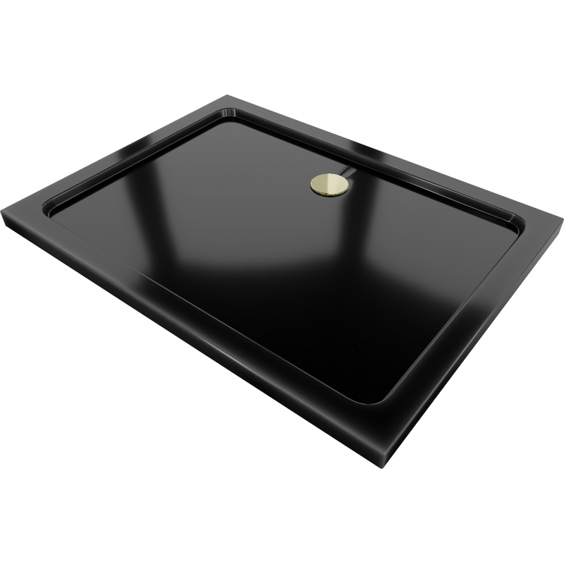 Mexen Flat obdélníkový sprchový kout slim 110 x 100 cm, černý, sifon zlatý - 40701011G