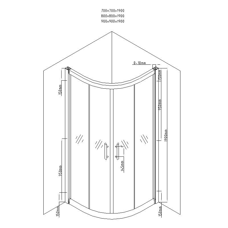 Mexen Rio sprchový kout půlkruhový 90 x 90 cm, černé pruhy, černá + sprchová vanička , bílá - 863-090-090-70-20-4710