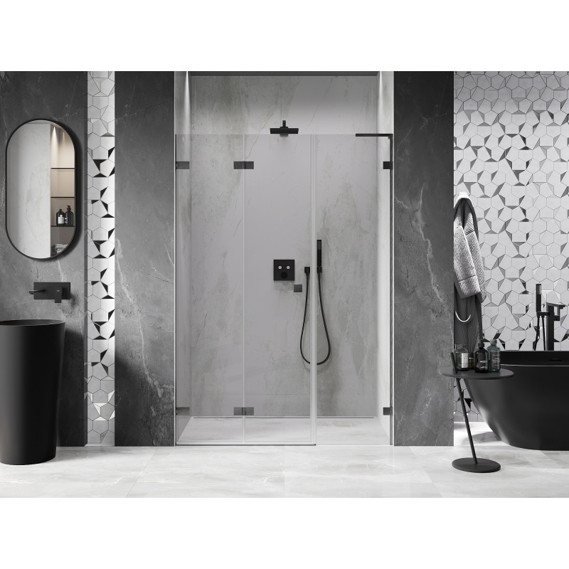 Mexen Lunar-F L zlamovací sprchové dveře levé 130 cm, transparentní, gun gray kartáčovaný - 836SL-130-050-66-00-L