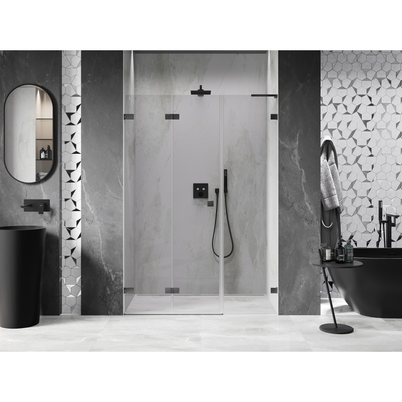 Mexen Lunar-F L zlamovací sprchové dveře levé 130 cm, transparentní, gun gray kartáčovaný - 836SL-130-050-66-00-L
