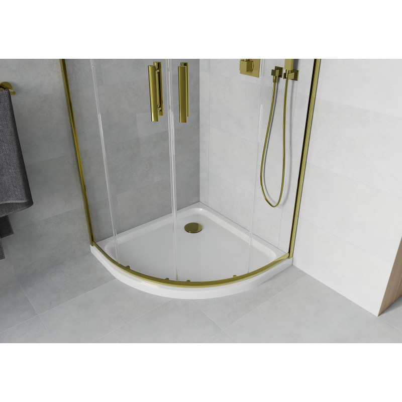 Mexen Rio sprchový kout půlkruhový 90 x 90 cm, transparentní, zlatý + vanička Flat, bílá - 863-090-090-50-00-4110G