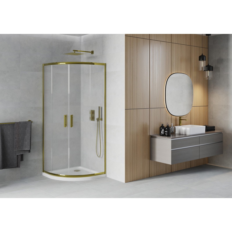 Mexen Rio sprchový kout polokruhový 80 x 80 cm, mrazový, zlatý + vanička Flat, bílá - 863-080-080-50-30-4110G