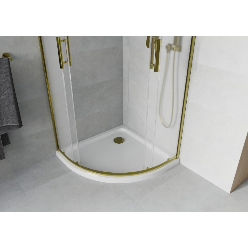Mexen Rio sprchová kabina půlkruhová 80 x 80 cm, matná, zlatá + sprchová vanička Flat, bílá - 863-080-080-50-30-4110G