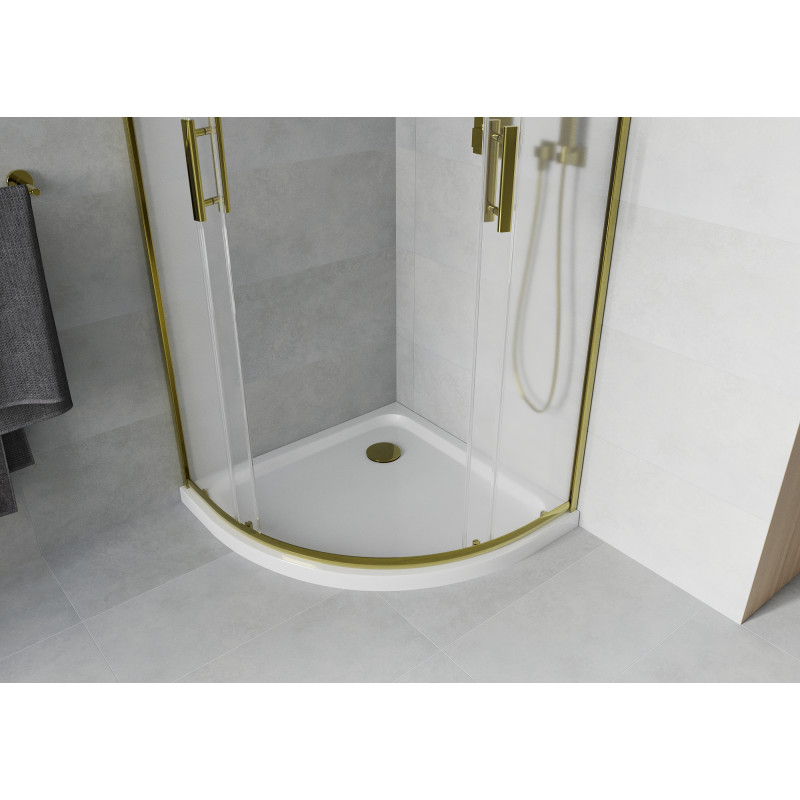 Mexen Rio sprchový kout polokruhový 80 x 80 cm, mrazový, zlatý + vanička Flat, bílá - 863-080-080-50-30-4110G