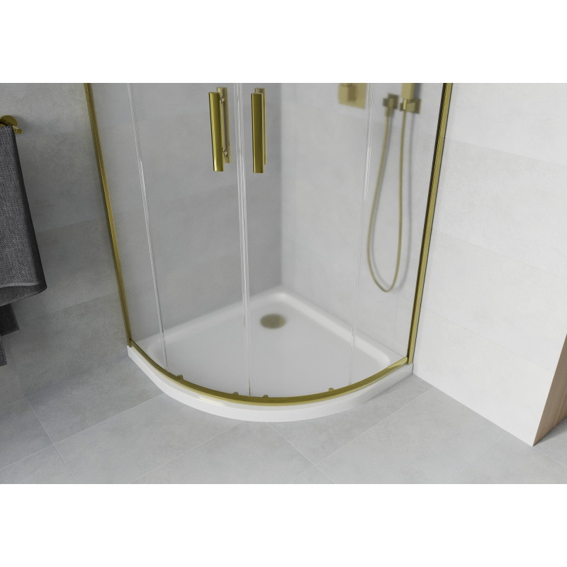 Mexen Rio sprchová kabina půlkruhová 80 x 80 cm, matná, zlatá + sprchová vanička Flat, bílá - 863-080-080-50-30-4110G