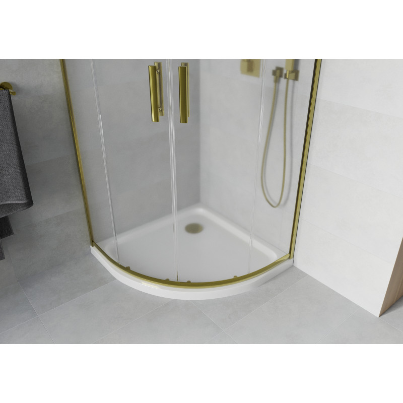 Mexen Rio sprchový kout polokruhový 80 x 80 cm, mrazový, zlatý + vanička Flat, bílá - 863-080-080-50-30-4110G