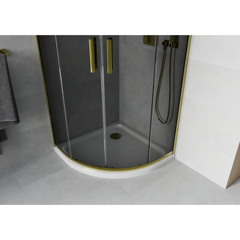 Mexen Rio sprchový kout půlkruhový 90 x 90 cm, grafit, zlatý + Flat sprchová vanička, bílá - 863-090-090-50-40-4110G